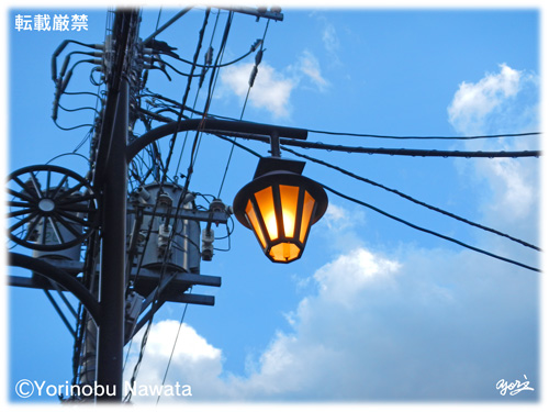 日昼に灯る街路灯／写真転載厳禁・プロ写真家なわたよりのぶ