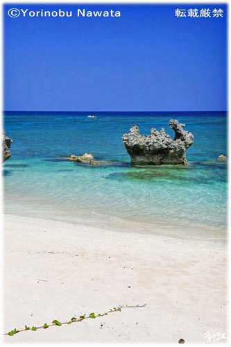 「品那海岸・奇岩とボート」写真転載厳禁・プロ写真家なわたよりのぶ
